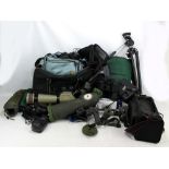 A collection of bird watching equipment including Kowa Prominar TSN-3 and TSN-1 spotting scopes,