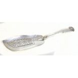 JOHN & HENRY LIAS; a Victorian hallmarked silver Fiddle and Shell pattern fish slice with pierced