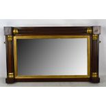 A 19th century rosewood gilt heightened rectangular overmantel mirror.