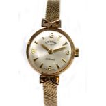 ROTARY; a 9ct yellow gold lady's mechanical wristwatch, the silvered dial set with baton and