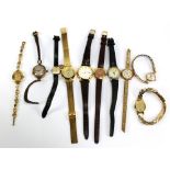 A group of gentleman's and lady's wristwatches including a mechanical 9ct gold cased example and