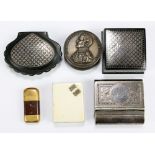 A 19th century white metal combination snuff box and vesta case inscribed 'JT Lee GP', three further