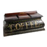 PARNALL & SONS; a rare 19th century Toleware and mahogany triple section coffee container, the