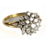 An 18ct yellow gold and diamond cluster ring in stepped arrangement, size P 1/2, approx 4.7g.