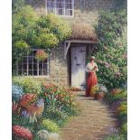 RONALD MOSELEY (born 1931); oil on canvas, 'A Cottage Garden', signed lower left, 60 x 50cm, framed.