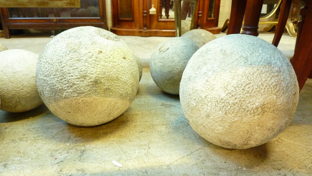 Eighteen carved English stone balls of varying sizes, diameter of largest approx 23cm. Provenance: - Image 4 of 6