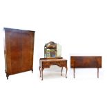 A walnut three piece bedroom suite comprising wardrobe, dressing table and bed headboard (3).