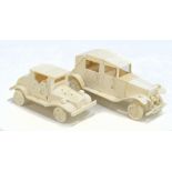 Two modern Indian bone models of vintage cars, the larger length 24cm (one af) (2).