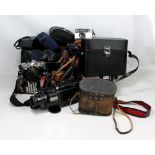 A group of vintage cameras and binoculars to include Kodak 'Brownie' and Carl Zeiss 'Werra'