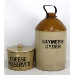 A stoneware Gaymer's Cyder flagon with tap, height 47cm, and a vintage stoneware Moira Pottery