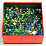 A quantity of glass marbles.