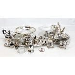 A quantity of silver plate including basket, tazza, three graduated trays, etc.