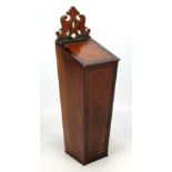 A mahogany and inlaid candle box with hinged lid and carved back plate, height 42.5cm. Additional