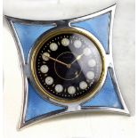 A French silver and engine turned guilloche enamel eight day timepiece, the similarly enamelled dial