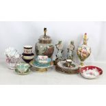 A mixed group of ceramics including Coalport floral and gilt decorated pedestal bowl no. 5198 to
