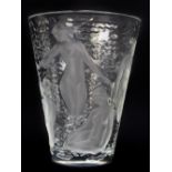 LALIQUE; a 'Water Nymphs' pattern tapering vase, height 24cm, with engraved 'Lalique, France'