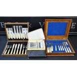 A small group of cased and boxed flatware to include a set of six ivory handled dessert knives and