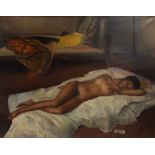 ROMANO STEFANELLI (Italian, 1931-2016); oil on canvas, 'Interno con Modella', signed and dated 1970,