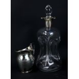 DREW & SONS; a Victorian hallmarked silver collared clear glass decanter of waisted form with