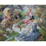 JOHN FREDERICK LLOYD STREVENS (1902-1990); oil on artist's board, late 19th century picnic scene