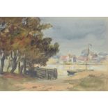 ATTRIBUTED TO HERCULES BRABAZON BRABAZON (1821-1906); watercolour, estuary scene at low tide, signed