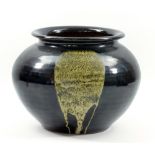 POH CHAP YEAP (1927-2007); a large globular stoneware vase covered in tenmoku glaze with khaki