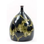POH CHAP YEAP (1927-2007); a stoneware vase with narrow neck covered in tenmoku glaze with a nuka-