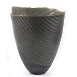 DAVID ROBERTS (born 1947); 'Cornucopia', a large raku vase with serrated rim and lustre stripes on a