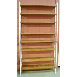 LADDERAX; a teak shelving unit comprising two white painted ladders and eight shelves, width of each
