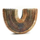 ALAN WALLWORK (born 1931); a stoneware combed wedge form, incised AW mark, height 18cm. (D)