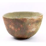 ALAN WALLWORK (born 1931); a oval stoneware bowl with incised and stippled decoration and perforated