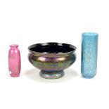 ROYAL BRIERLEY; three pieces of 'Studio' iridescent glassware comprising boxed bowl in Midnight