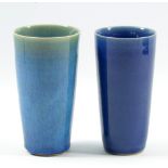 RUPERT SPIRA (born 1960); a near pair of stoneware beakers covered in turquoise/indigo glaze,