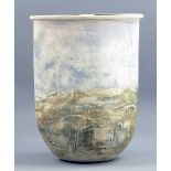PETER CLOUGH (born 1944); 'Wide Moor', a large grogged porcelain form decorated with a landscape,