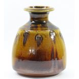 JOHN JELFS (born 1946); a stoneware bottle covered in treacle glaze, impressed JJ mark, height 20.