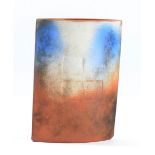 TESSA WOLFE MURRAY (born 1950); a flattened red earthenware slab vase with impressed squares,