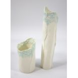JOY TRPKOVIC (born 1950); two translucent porcelain cylinder vases with turquoise decoration to