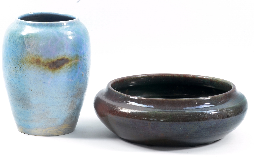 REGINALD FAIRFAX WELLS (1877-1951); a stoneware vase covered in mottled pale blue glaze, impressed