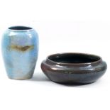 REGINALD FAIRFAX WELLS (1877-1951); a stoneware vase covered in mottled pale blue glaze, impressed