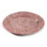 JANICE TCHALENKO (1942-2018); an oval stoneware dish decorated with leaf pattern on a rose ground,