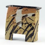 JOHN MALTBY (born 1936); a rectangular stoneware slab vase decorated with a stylised bird, painted