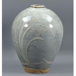 MARK GRIFFITHS (born 1956); a stoneware bottle decorated with grasses on a speckled grey ground ,