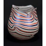 NORMAN STUART CLARKE; a clear and opaque glass 'Jubilee' pattern vase with iridescent red and blue