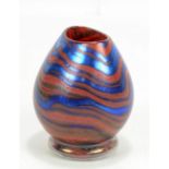 NORMAN STUART CLARKE; a 'Red Ibo' iridescent glass vase on clear circular foot, signed and dated '84