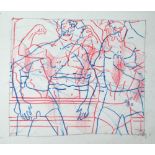 UNATTRIBUTED; abstract pencil and crayon study, muscular figures, signed 'DH' lower right, 19 x