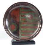 JOHN BEDDING (born 1947) for Gaolyard Studios; a large raku dish with geometric decoration,