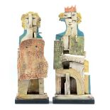 CHRISTY KEENEY (born 1958); 'King and Queen', a pair of flattened earthenware sculptures with
