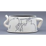 NICHOLAS HOMOKY (born 1950); a porcelain teapot inlaid with black oxide linear decoration,