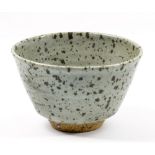 HELEN PINCOMBE (1908-2004); a stoneware bowl with iron brushwork and spotted decoration on a grey