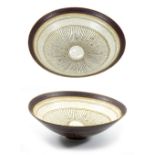 LUCIE RIE (1902-1995); an early sgraffito porcelain bowl, pitted cream glaze to interior and